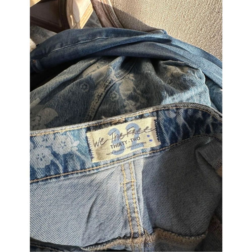 New Free People Naomi Printed Flare Jeans Floral Washed Blue Western Seamed 32 - Picture 7 of 8